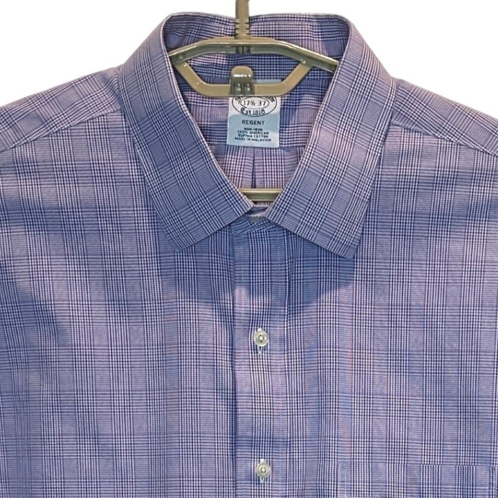 Brooks Brothers Dress Shirt 17.5‎ 37 Mens Purple Regent Fit Supima Cotton